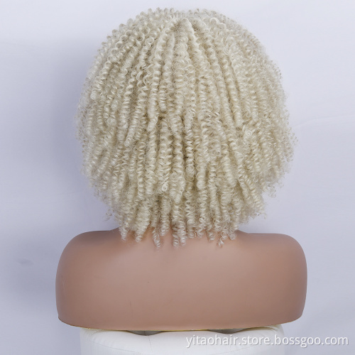 Blonde Kinky Curly Wig Middle Part Afro Curly Medium Length Heat Resistant Synthetic Hair Full Wigs For Women Halloween Wigs